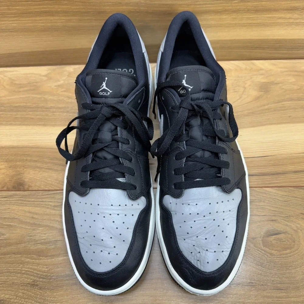 NIKE AIR JORDAN 1 Low Golf Shadow Sneakers Mens 14 Gray Black Leather Spikeless